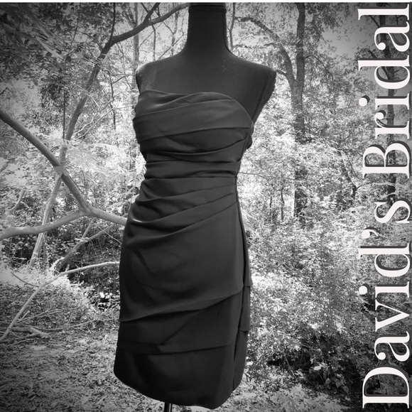 David’s Bridal Black Short Mini Dress Ruched Style F14212 Size 2 - Picture 1 of 7